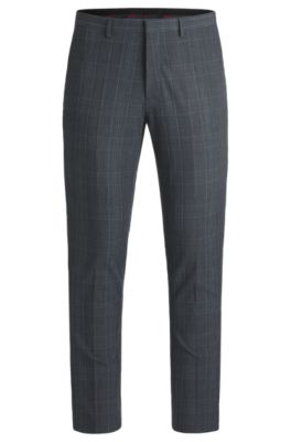 Hugo Boss Extra-slim-fit Trousers In Checked Stretch Fabric In Dark Blue