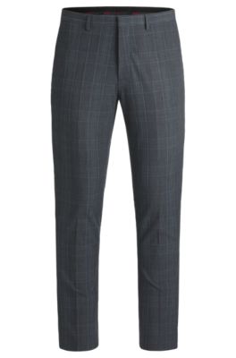 HUGO - Extra-slim-fit trousers in checked stretch fabric