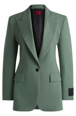 Regular-fit blazer in stretch fabric with peak lapels, Light Green