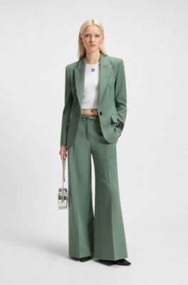 Regular-fit blazer in stretch fabric with peak lapels, Light Green