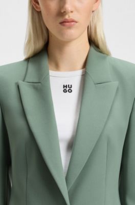 Regular-fit blazer in stretch fabric with peak lapels, Light Green