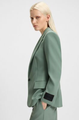 Regular-fit blazer in stretch fabric with peak lapels, Light Green