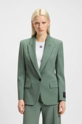 Regular-fit blazer in stretch fabric with peak lapels, Light Green