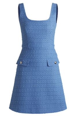 HUGO - Textured-bouclé dress with faux flap pockets - Light Blue
