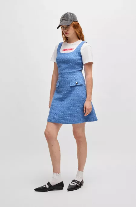 Textured-bouclé dress with faux flap pockets