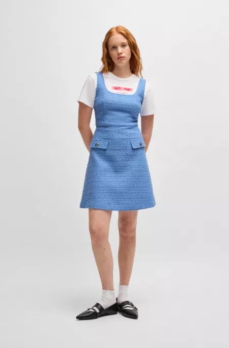 Textured-bouclé dress with faux flap pockets