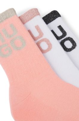 Three-pack of short socks with glittery stacked logos, Light Red