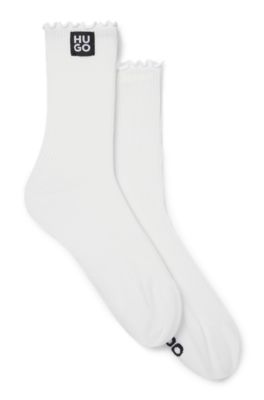 Two-pack of regular-length socks with frill cuffs, White