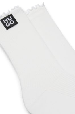Two-pack of regular-length socks with frill cuffs, White