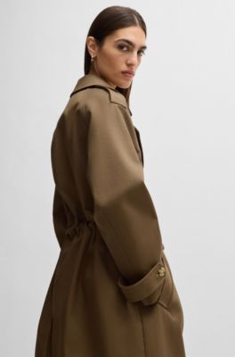 Double-breasted coat in water-repellent cotton, Light Brown