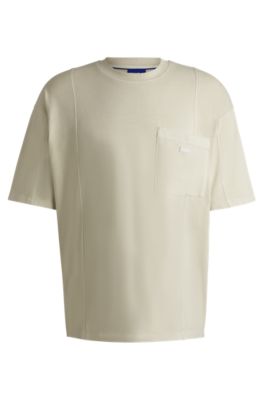 Cotton-jersey T-shirt with vertical seams, Beige