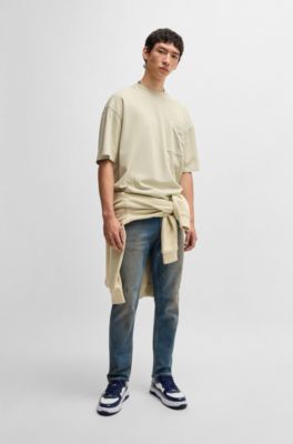 Cotton-jersey T-shirt with vertical seams, Beige