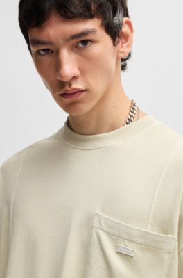 Cotton-jersey T-shirt with vertical seams, Beige