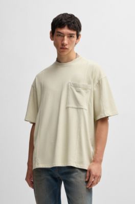 Cotton-jersey T-shirt with vertical seams, Beige