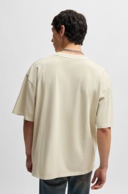 Cotton-jersey T-shirt with vertical seams, Beige