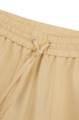 Wide-leg drawcord trousers in soft twill, Light Beige