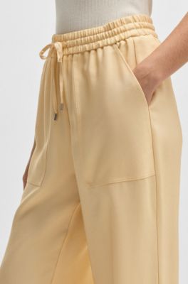 Wide-leg drawcord trousers in soft twill, Light Beige