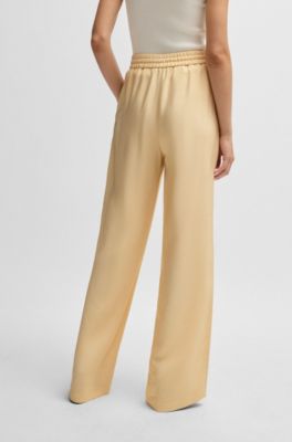 Wide-leg drawcord trousers in soft twill, Light Beige
