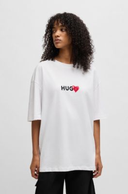 Cotton-jersey T-shirt with heart artwork, White
