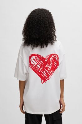 Cotton-jersey T-shirt with heart artwork, White