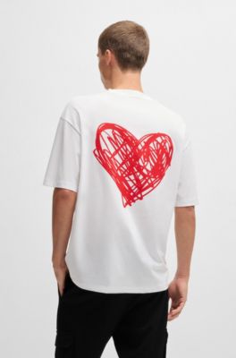 Cotton-jersey T-shirt with heart artwork, White