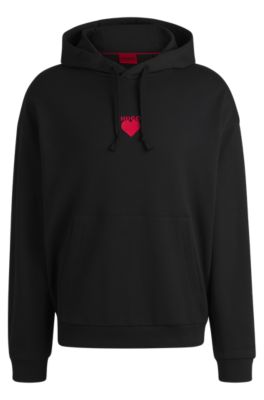 HUGO - Cotton-terry hoodie with slogan and heart graphics
