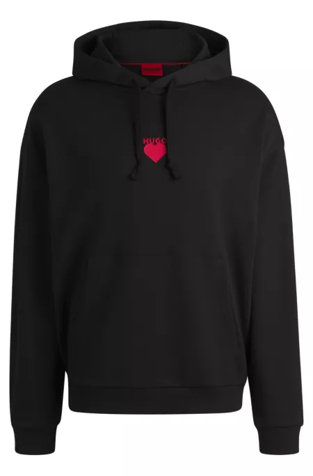 Cotton-terry hoodie with slogan and heart graphics
