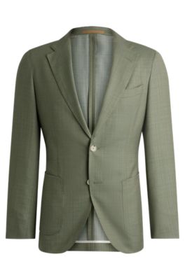 Hugo Boss Slim-fit Jacket In Micro-patterned Wool In Light Green