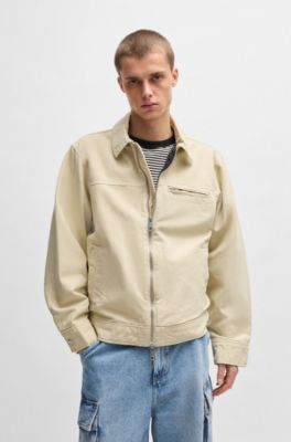 Regular-fit padded jacket in cotton canvas, Beige