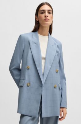 Regular-fit suit jacket in checked wool, Light Blue