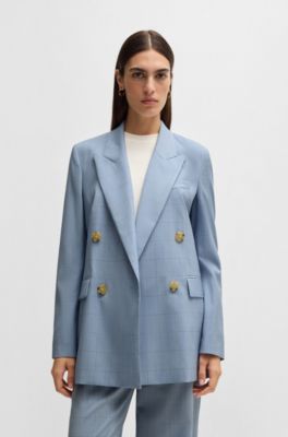 Regular-fit suit jacket in checked wool, Light Blue