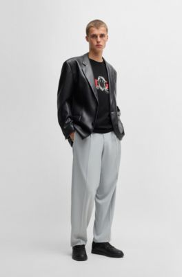 Regular-fit T-shirt in cotton with animal graphic, Black