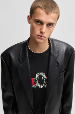 Regular-fit T-shirt in cotton with animal graphic, Black