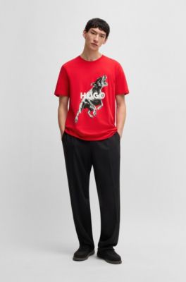 Regular-fit T-shirt in cotton with animal graphic, Red