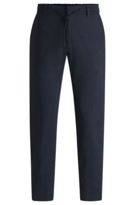 Hugo Boss Slim-fit Trousers In Micro-patterned Performance-stretch Fabric In Dark Blue