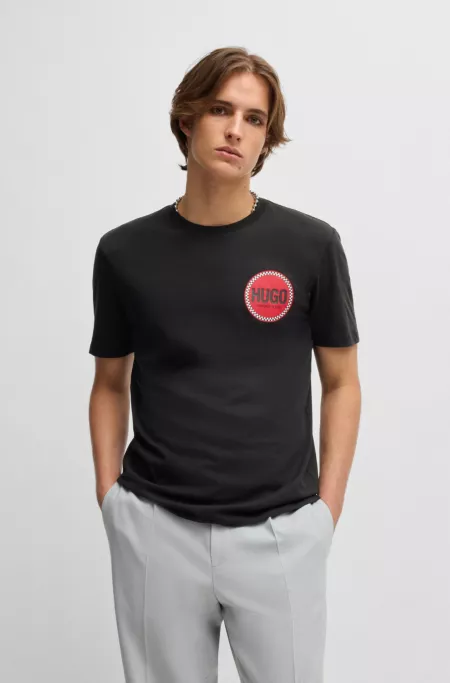 Cotton-jersey T-shirt with racing logo print