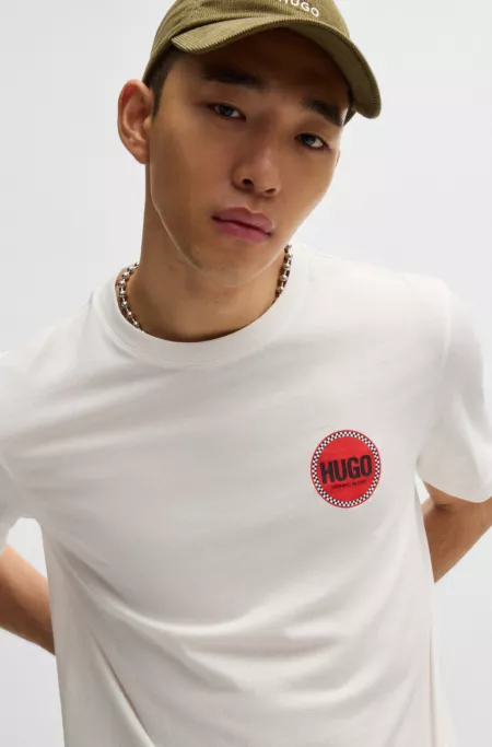 Cotton-jersey T-shirt with racing logo print