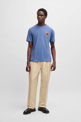 Camiseta de punto de algod&oacute;n con logo estampado de carreras, Celeste