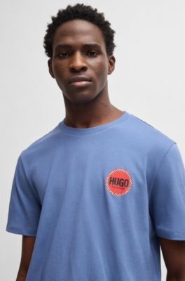 Camiseta de punto de algod&oacute;n con logo estampado de carreras, Celeste