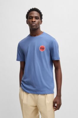 Cotton-jersey T-shirt with racing logo print, Light Blue