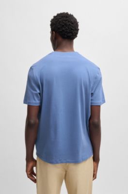 Camiseta de punto de algod&oacute;n con logo estampado de carreras, Celeste