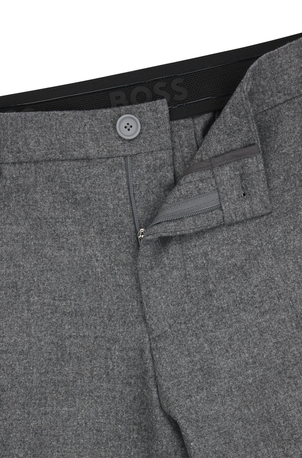 BOSS - Slim-fit trousers in stretch flannel - Silver BOSS - Slim-fit trousers in stretch flannel - Silver