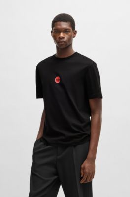 Cotton-jersey T-shirt with racing logos, Black