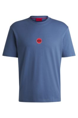 HUGO - Cotton-jersey T-shirt with racing logos - Light Blue