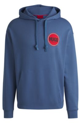 Sweat &agrave; capuche Relaxed en molleton de coton avec logos imprim&eacute;s, bleu clair
