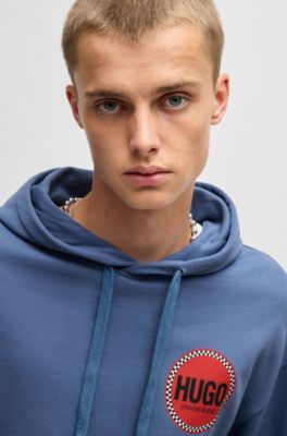 Sweat &agrave; capuche Relaxed en molleton de coton avec logos imprim&eacute;s, bleu clair