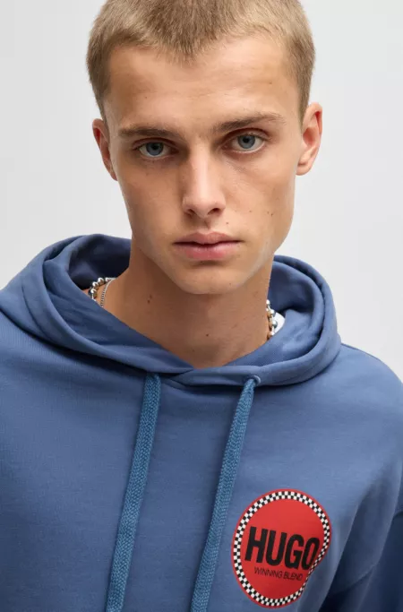 Cotton-terry relaxed-fit hoodie with logo prints