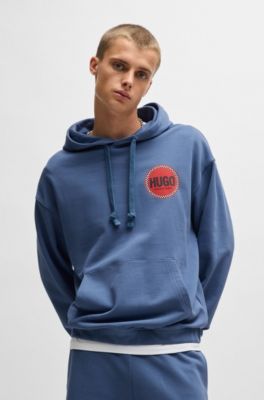Sweat &agrave; capuche Relaxed en molleton de coton avec logos imprim&eacute;s, bleu clair