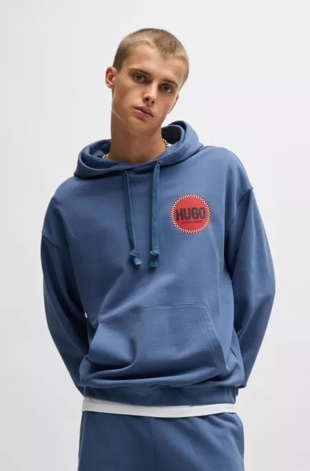 Cotton-terry relaxed-fit hoodie with logo prints
