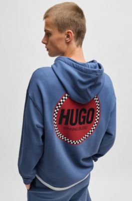 Sweat &agrave; capuche Relaxed en molleton de coton avec logos imprim&eacute;s, bleu clair